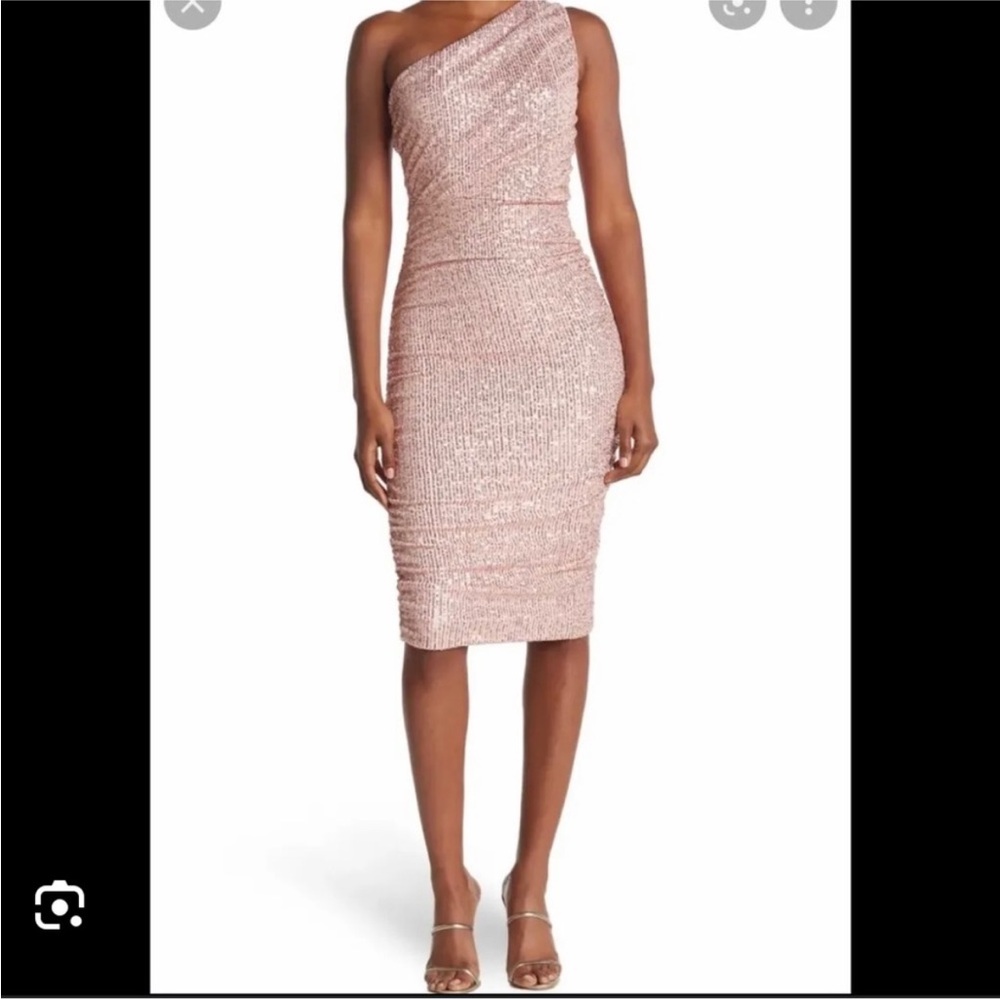 Love By Design sequin one shoulder midi dress. Rose pink. NWT.